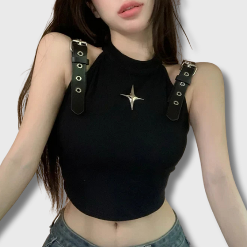 Crop Débardeur Coréen Noir