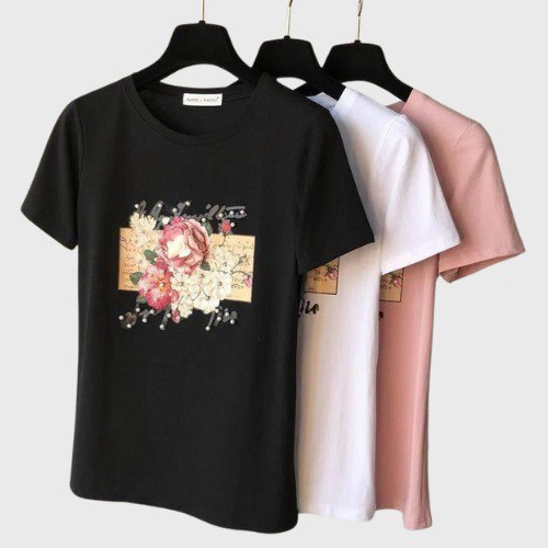 T-Shirt Coréen à Fleur