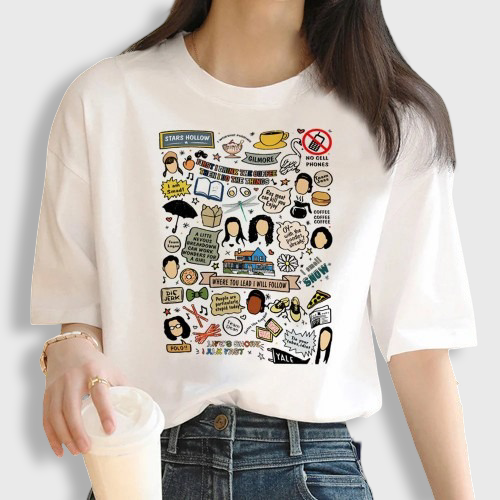 T-shirt Coréen Blanc Imprimé